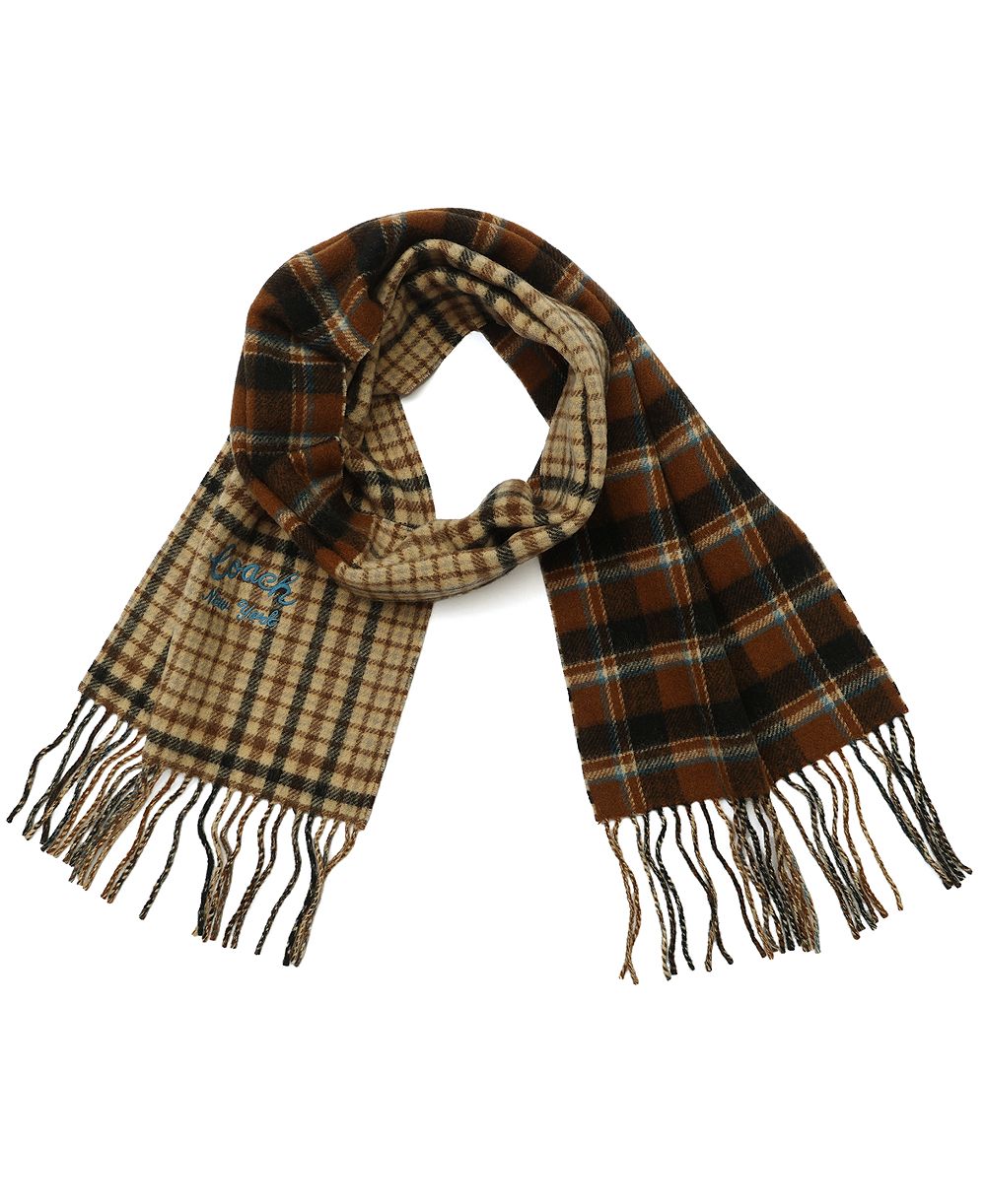 COACH Men's Patchwork Plaid Wool-Blend Fringed Scarf