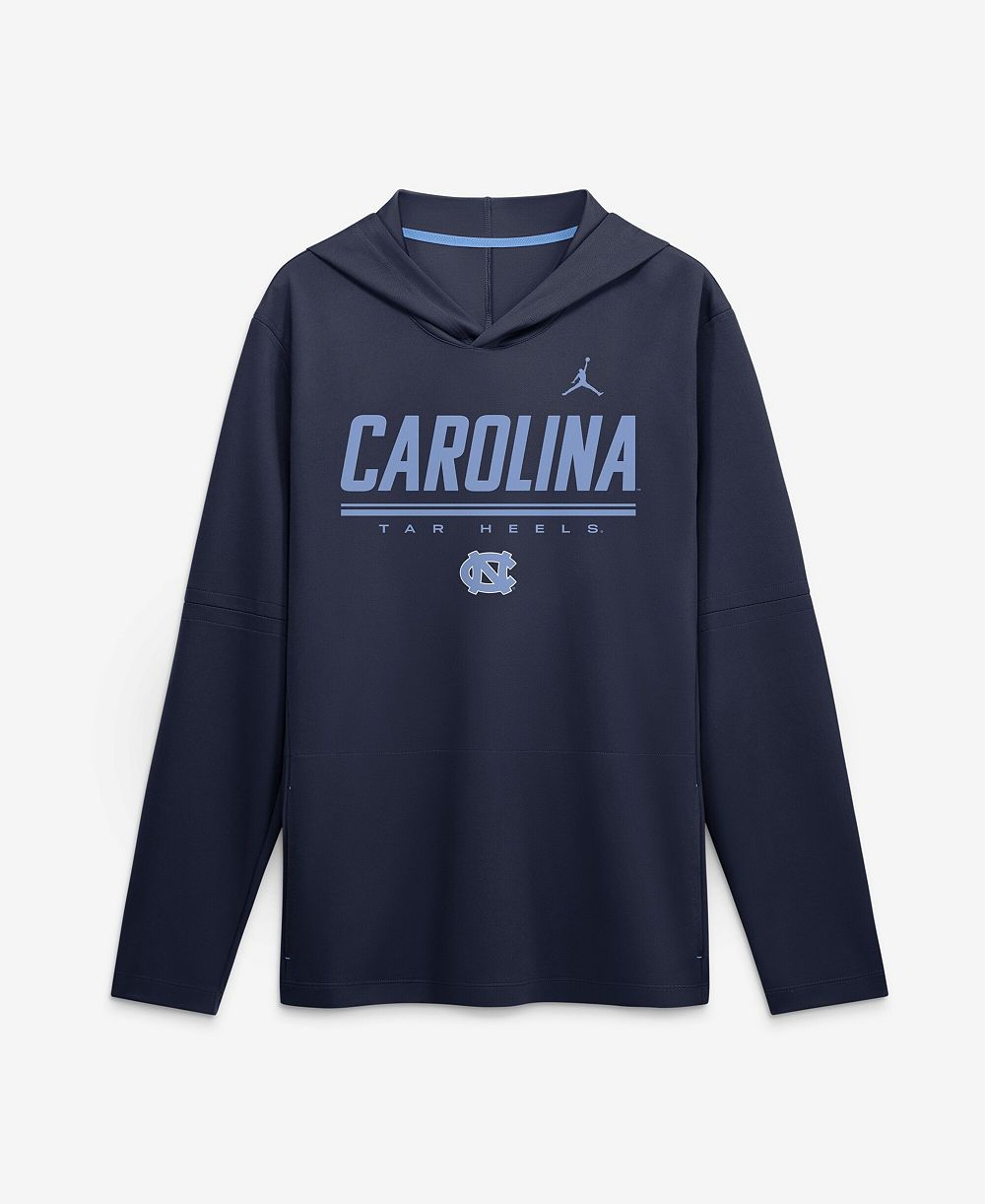 Jordan Men's Navy North Carolina Tar Heels 2026 Sideline Lightweight Long Sleeve Hooded Dri-FIT T-Shirt