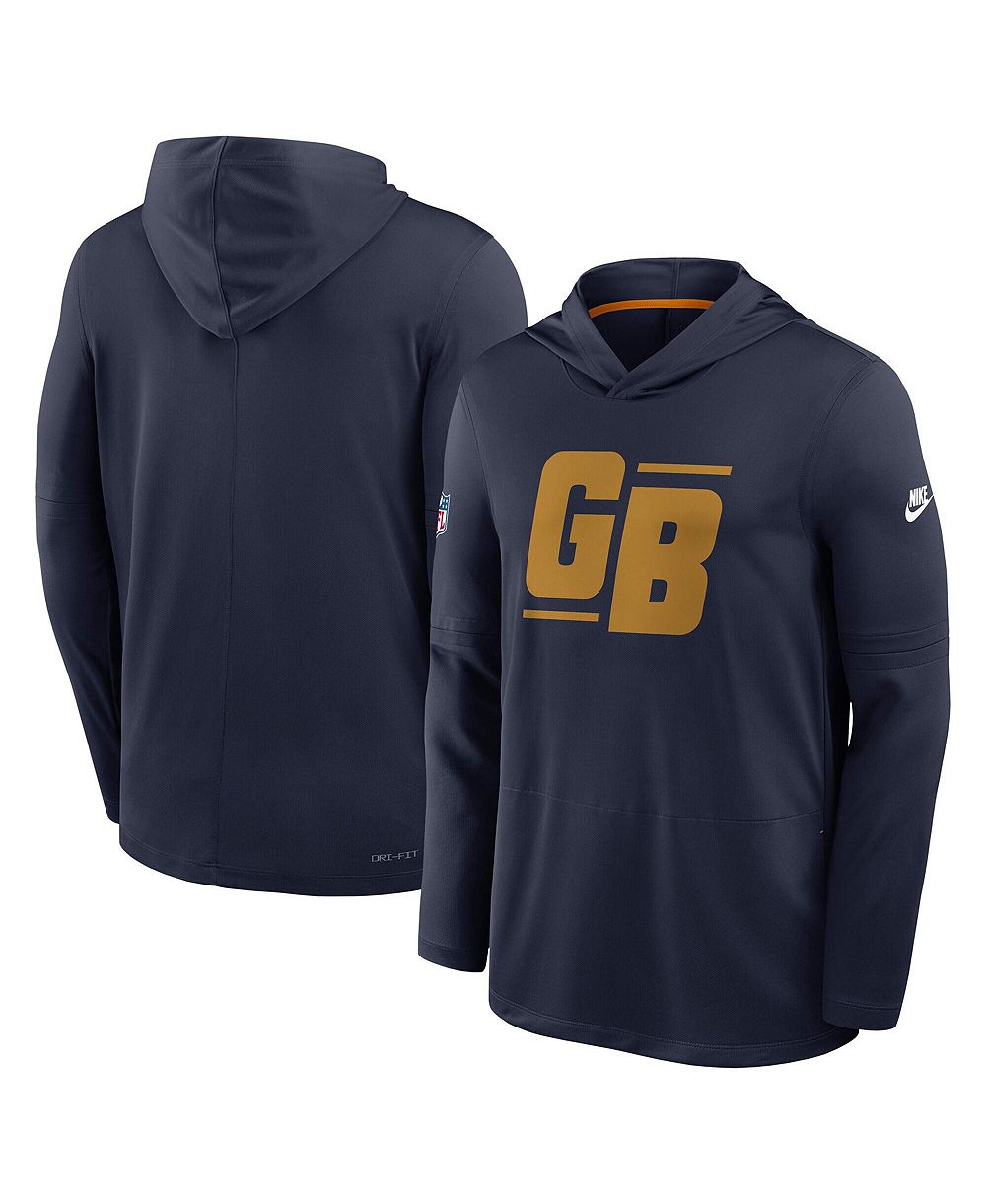Мужская футболка Nike Navy Green Bay Packers Big & Tall 2026 Sideline Alternate Dri-FIT Hooded Long Sleeve