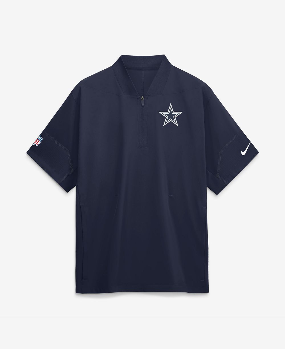 Nike Men's Navy Dallas Cowboys Sideline Short Sleeve Quarter-Zip Coaches Jacket