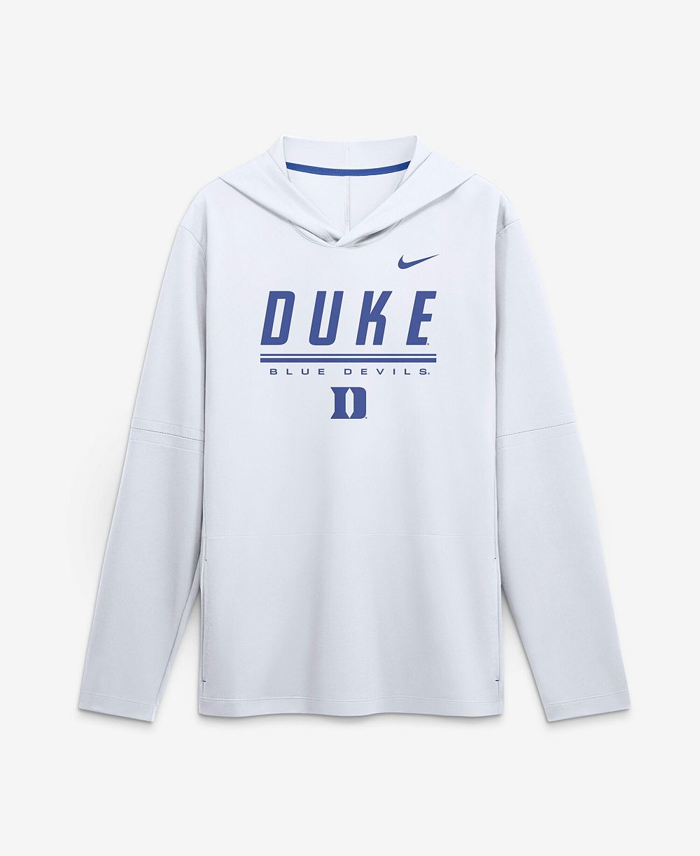 Nike Мужская белая футболка Duke Blue Devils 2026 Sideline Lightweight Long Sleeve Hooded Dri-FIT