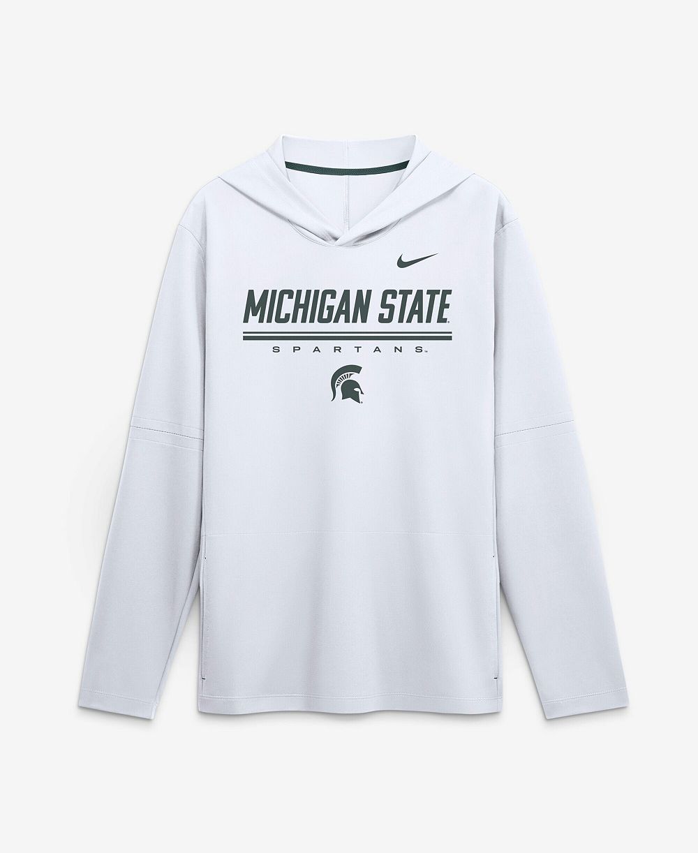 Мужская футболка Nike White Michigan State Spartans 2026 Sideline Lightweight Long Sleeve Hooded Dri-FIT