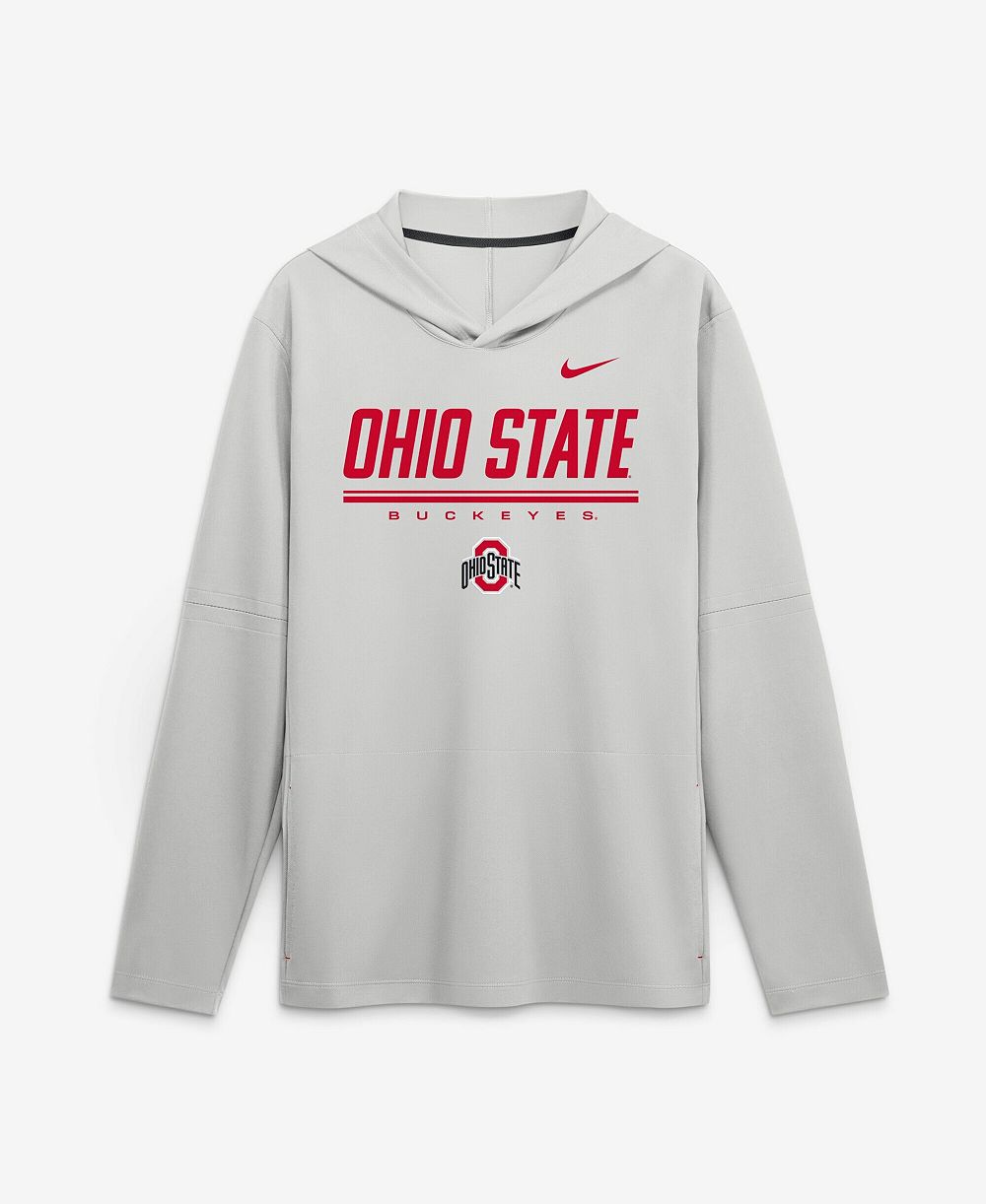 Nike Men's Gray Ohio State Buckeyes 2026 Sideline Lightweight Long Sleeve Hooded Dri-FIT T-Shirt
