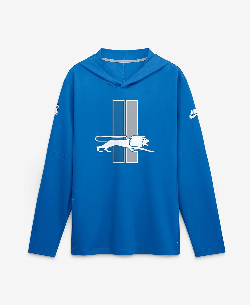 Nike Men's Blue Detroit Lions Sideline Dri-FIT Long Sleeve Hooded T-Shirt