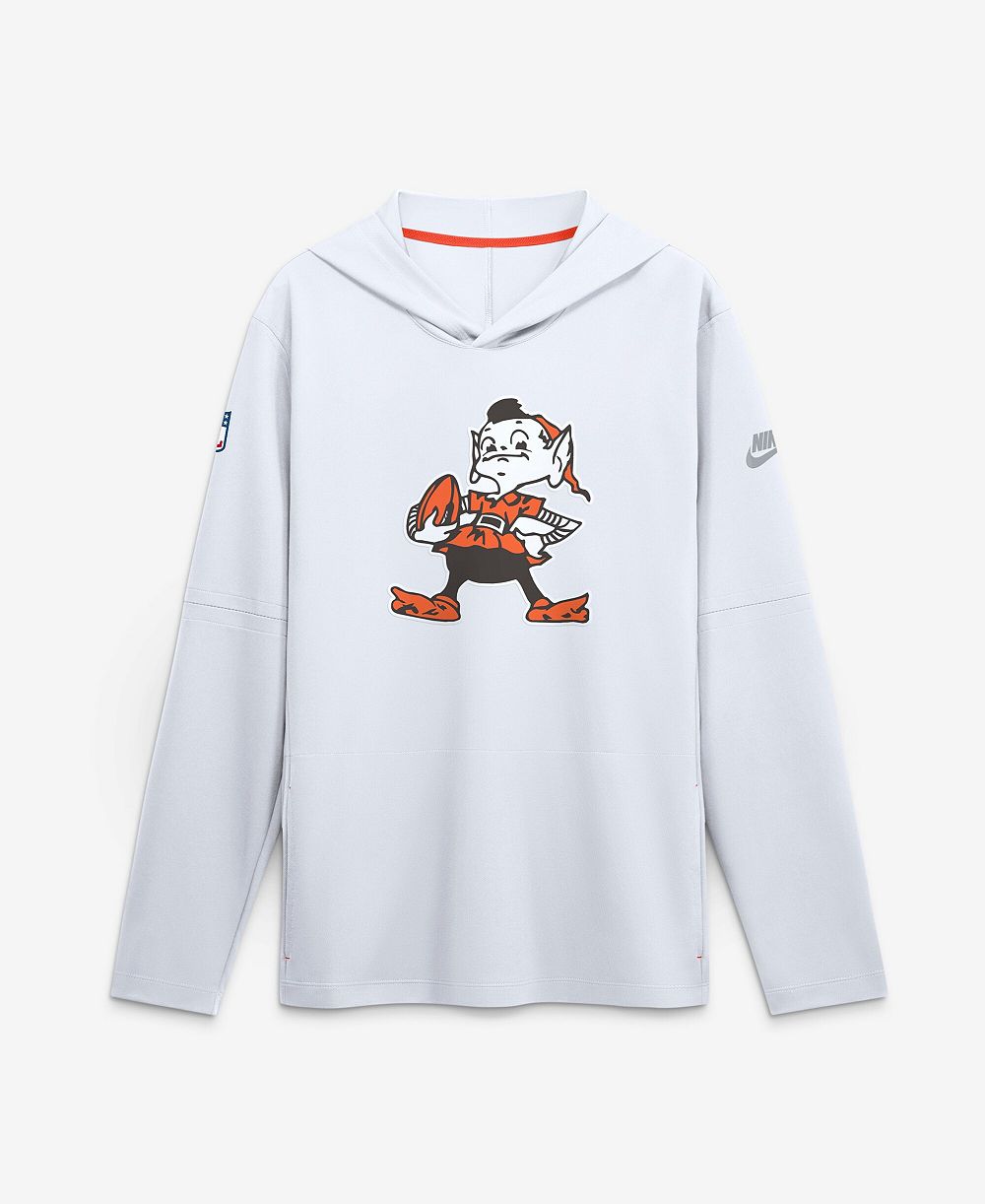 Nike Men's White Cleveland Browns Sideline Dri-FIT Long Sleeve Hooded T-Shirt