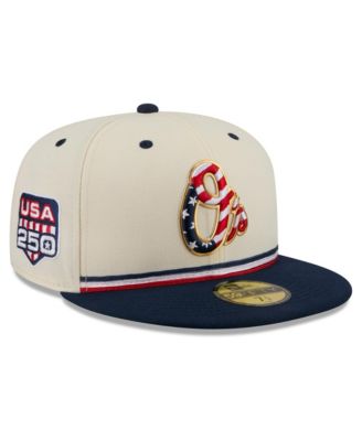 Мужская кепка New Era Cream/Navy Baltimore Orioles USA 250 Fourth of July 59FIFTY Fitted