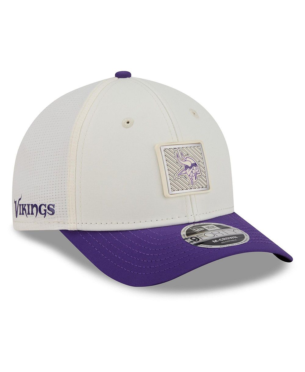 Мужская бейсболка New Era Cream/Purple Minnesota Vikings 2026 NFL Training Camp 9FORTY Adjustable