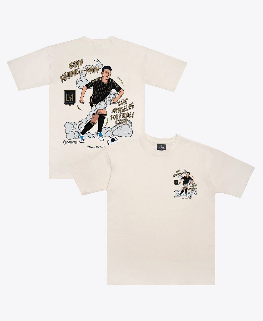 Мужская и женская футболка Peace Collective Son Heung-Min Cream LAFC Player Graphic Premium кремового цвета