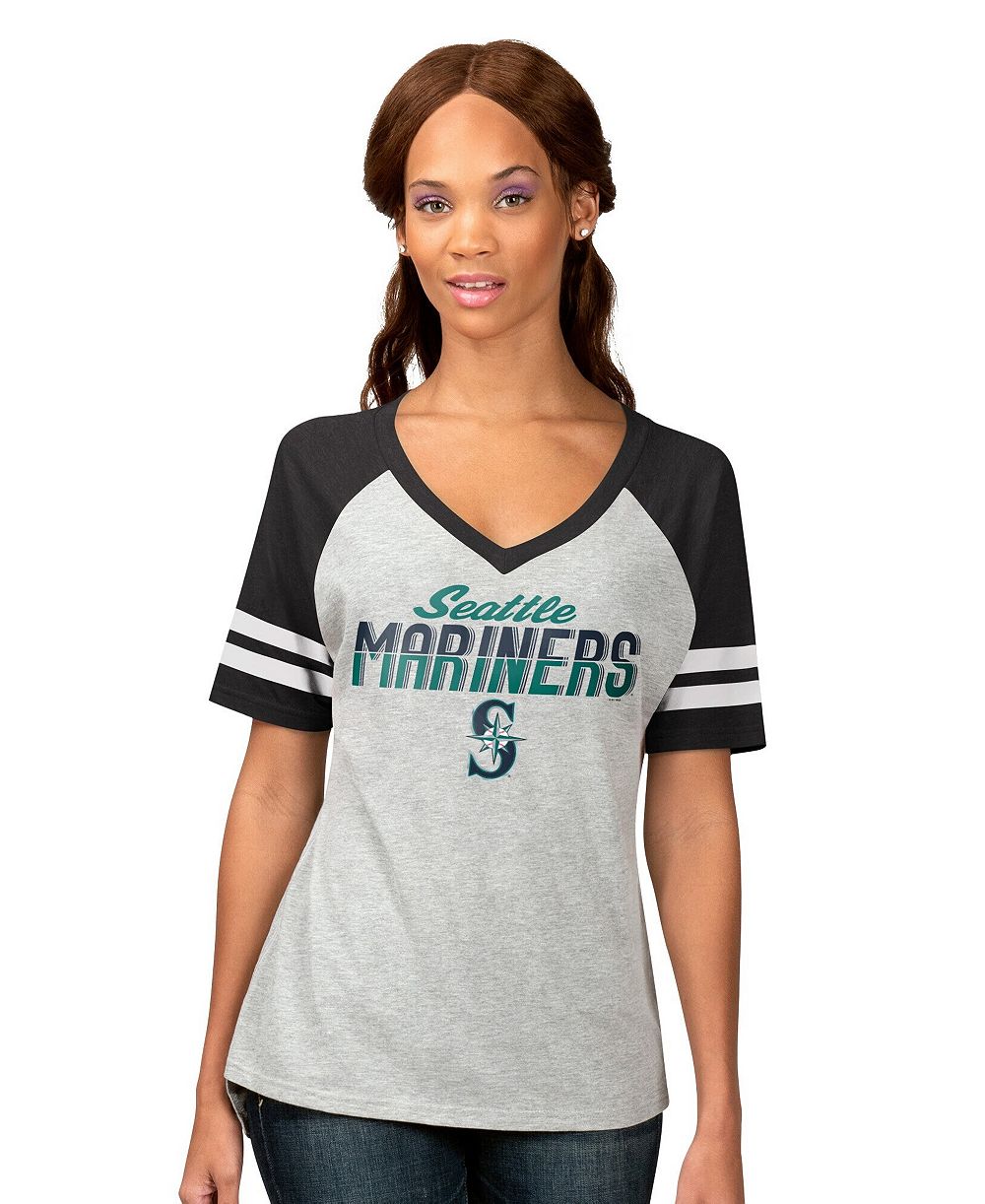 Женская футболка G-III 4Her by Carl Banks Heather Gray Seattle Mariners Goal Line Raglan V-Neck