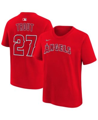 Nike футболка Mike Trout Los Angeles Angels с именем и номером для мальчиков и девочек, красная