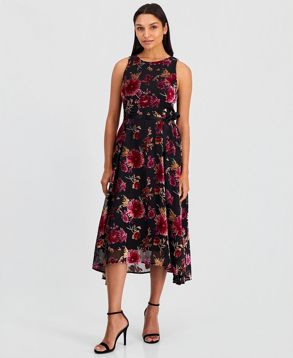 Женское платье Tahari ASL Burnout Sleeveless Tie-Waist High-Low-Hem