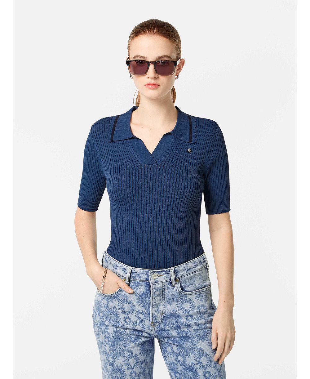 Женский трикотажный пуловер SCOTCH & SODA с воротником поло и коротким рукавом