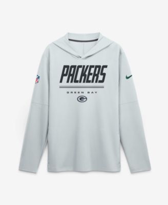 Nike Men's Platinum Green Bay Packers Sideline Lightweight Long Sleeve Hooded Dri-FIT T-Shirt