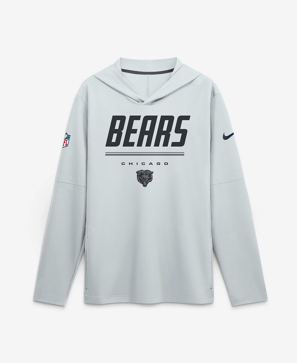 Мужская футболка Nike Platinum Chicago Bears Sideline Lightweight Long Sleeve Hooded Dri-FIT