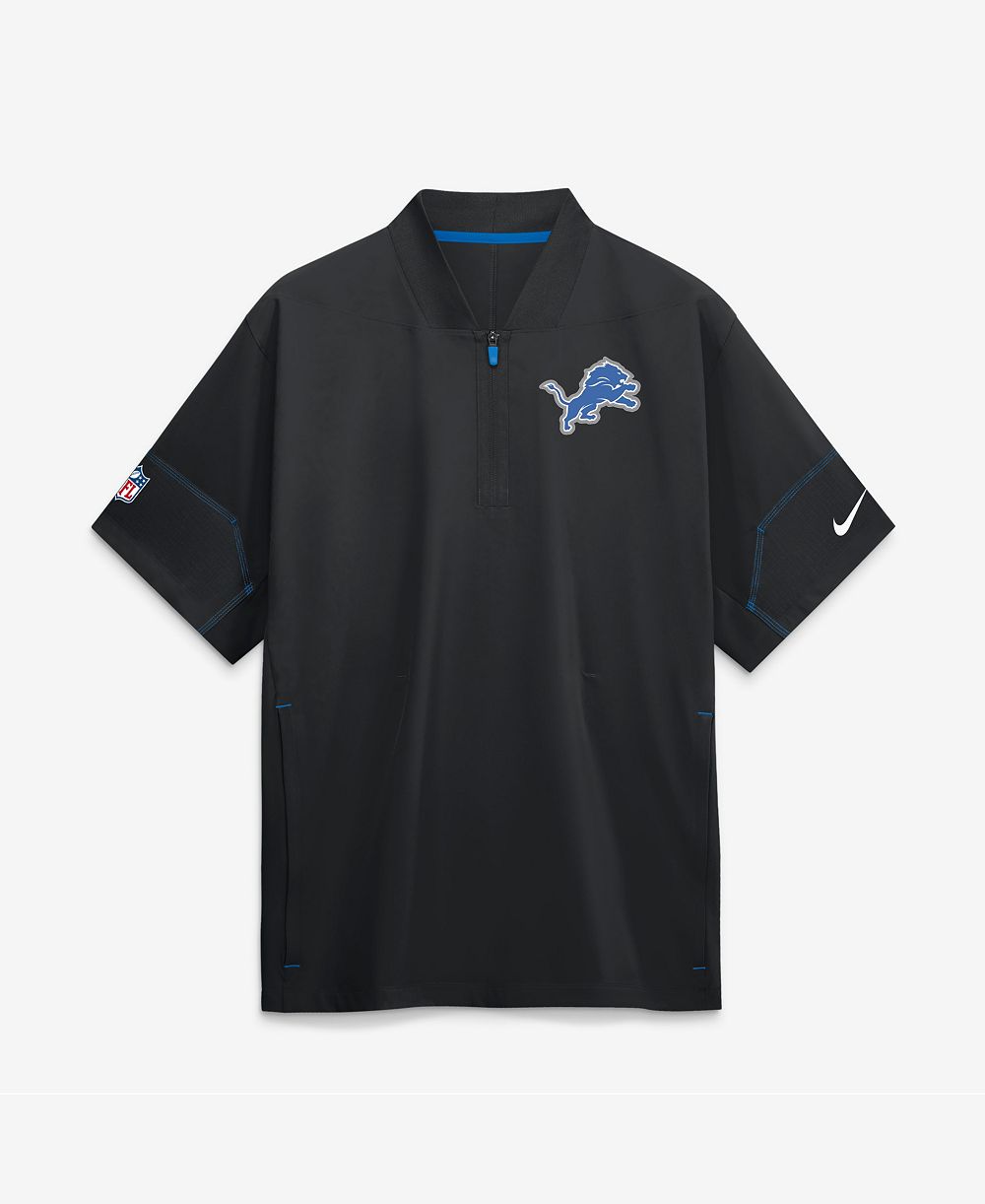 Nike Men's Black Detroit Lions Sideline Short Sleeve Quarter-Zip Coaches Jacket