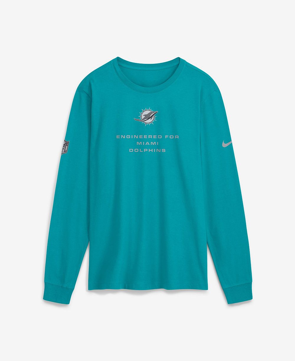 Мужская футболка Nike Aqua Miami Dolphins Sideline Bold Arch Star Dri-FIT с длинным рукавом