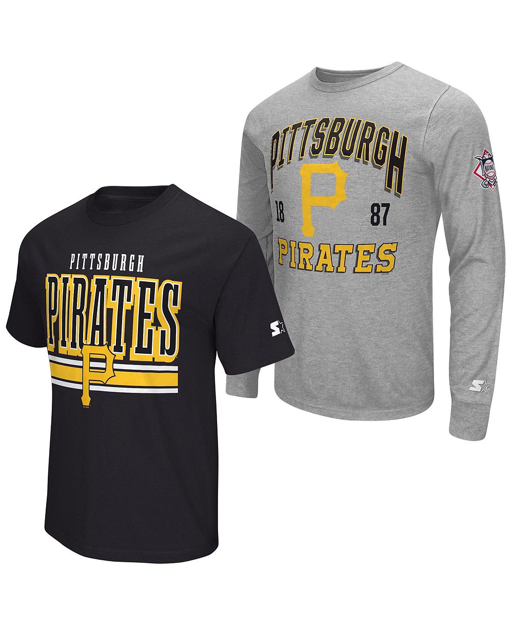 Мужской Starter Heather Gray/Black Pittsburgh Pirates Two-Pack Long Sleeve Short Sleeve T-Shirt Set