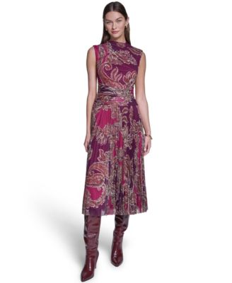 Halston Women's Mock Neck Mesh Midi Dress