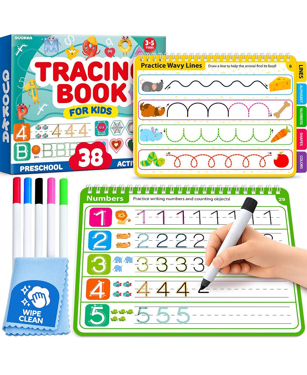 Книги для обучения QUOKKA Tracing Books для детей 3-5 лет, прописи с маркерами