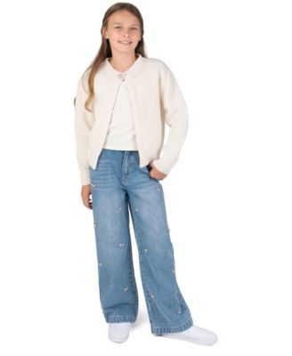 Tween Diva Girls' 7-12  Rhinestone Bow Cardigan, Cami, Denim Pants and Butterfly Hair Clip, 4-Piece Set