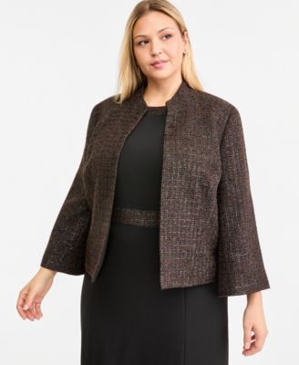Kasper Plus Size Stand Collar Bell-Sleeve Open-Front Jacket