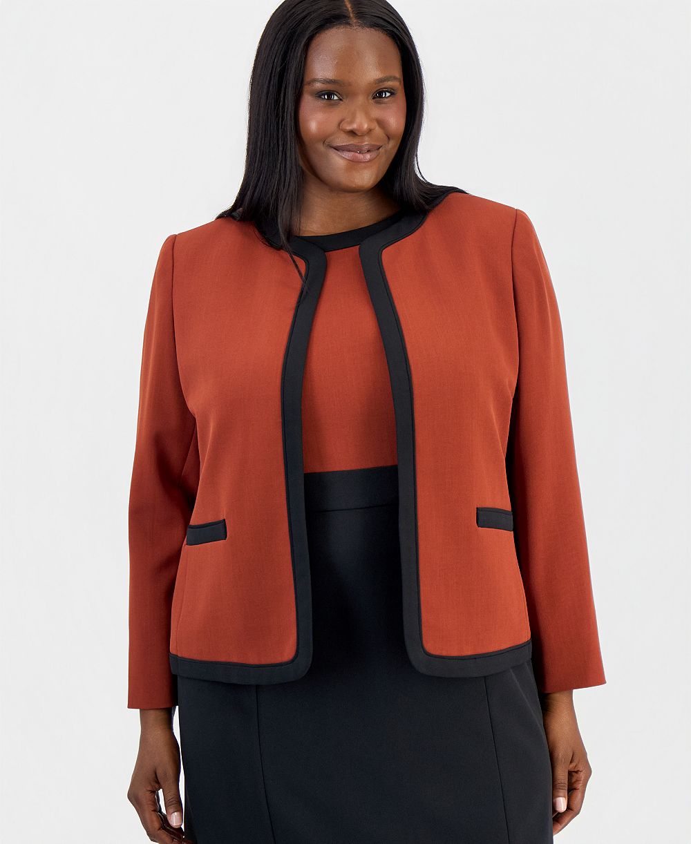Kasper Plus Size Colorblock Open-Front Collarless Jacket