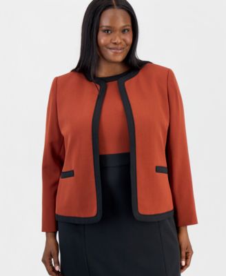 Kasper Plus Size Colorblock Open-Front Collarless Jacket