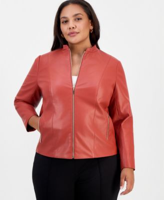 Kasper Plus Size Moto Zip-Up Collarless Jacket