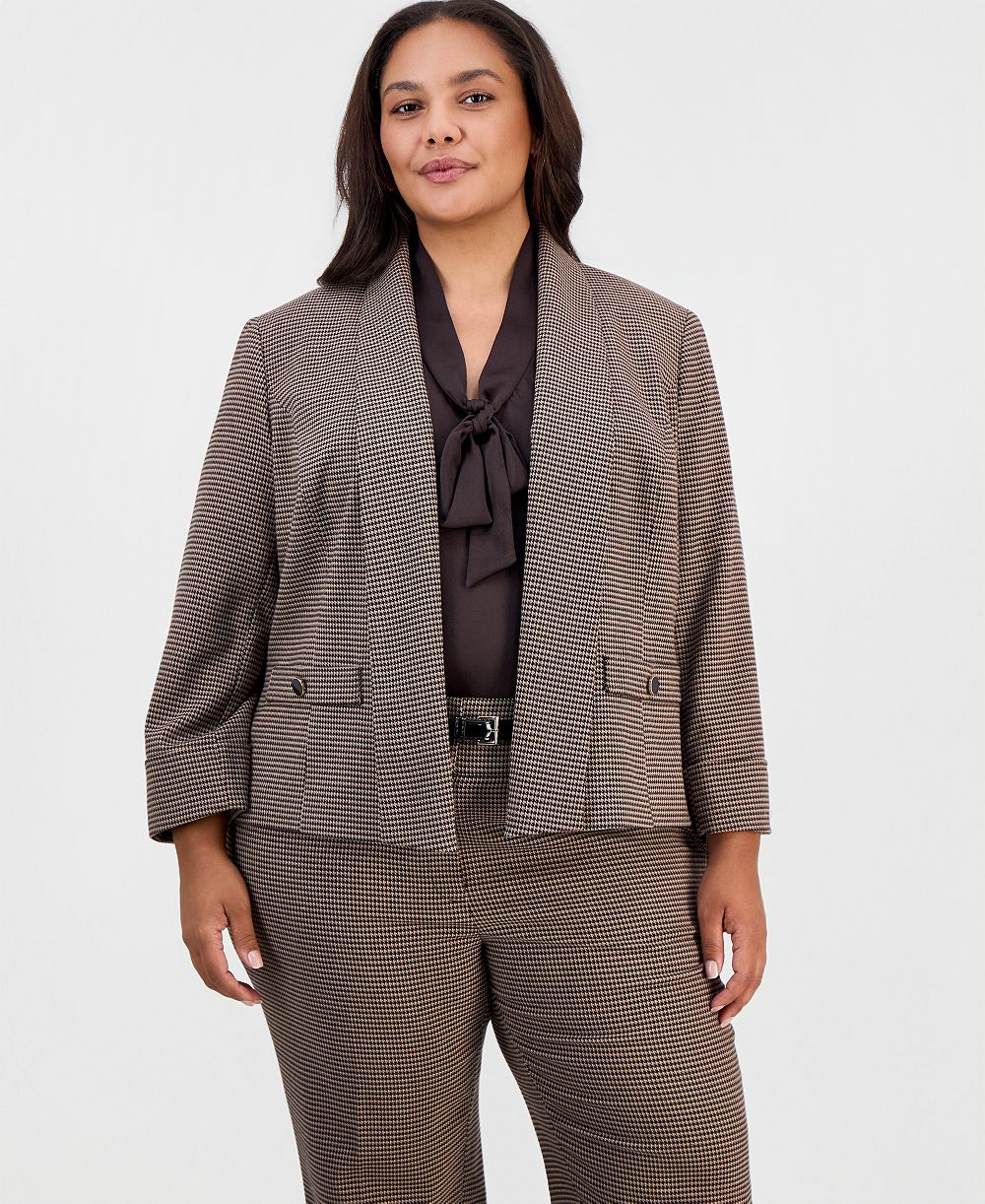 Kasper Plus Size Shawl Collar Houndstooth Blazer