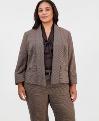 Kasper Plus Size Shawl Collar Houndstooth Blazer