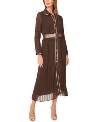Vince Camuto Women's Pleated Long-Sleeve Midi Dress