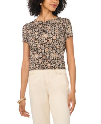 Vince Camuto Women's Keyhole Back Floral Crewneck T-Shirt