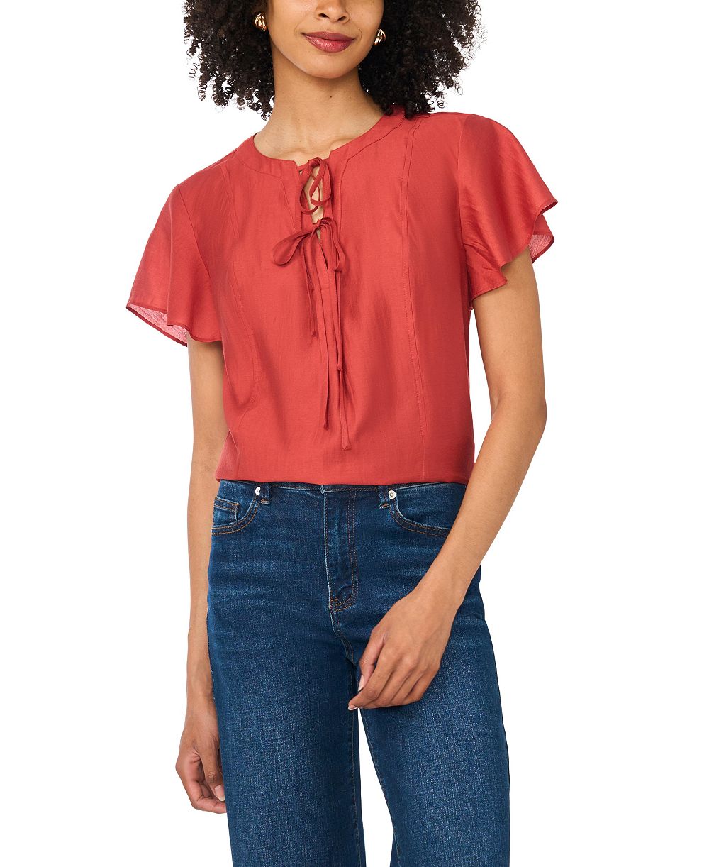 Vince Camuto Women's Double Tie Raglan Short Flutter-Sleeve Blouse