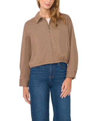 Vince Camuto Women's Collared Bubble Front Waffle-Knit Bomber Zip Jacket
