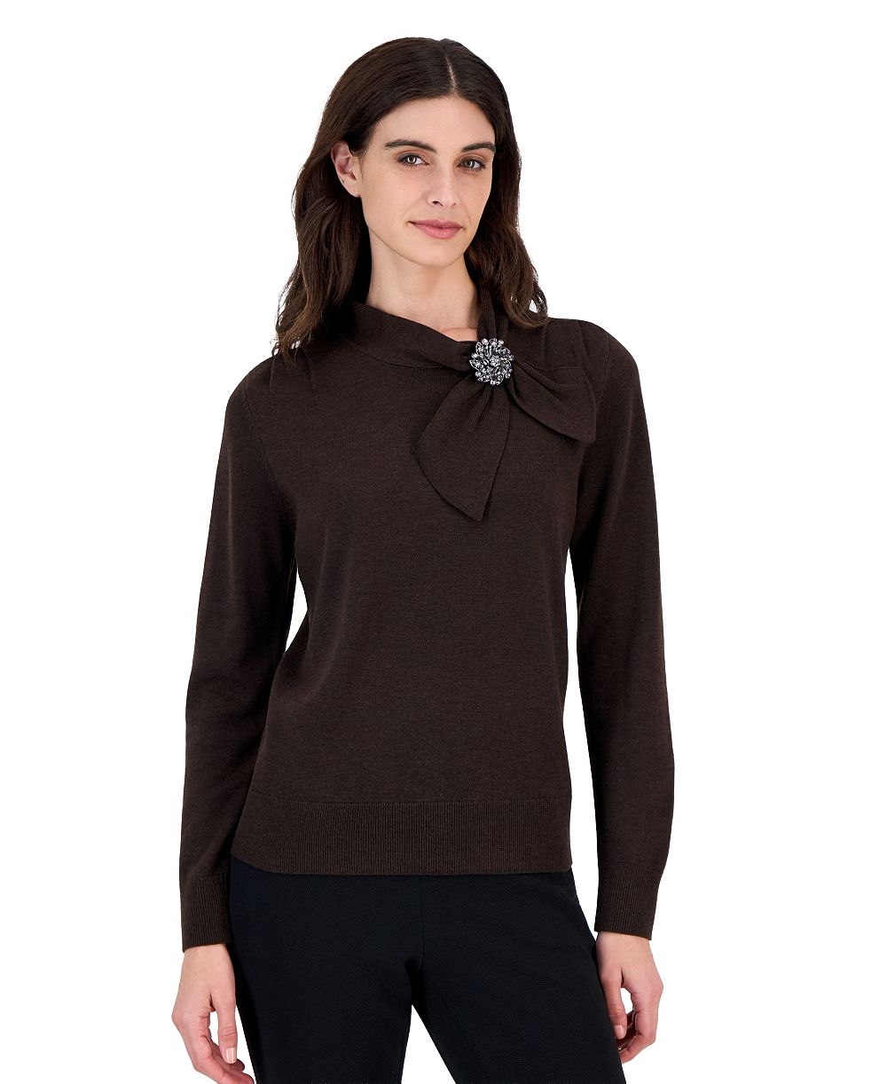 Женский свитер Kasper Petite Long-Sleeve Mock-Neck Tie
