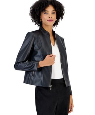 Kasper Petite Moto Fitted Zipper-Pocket Jacket