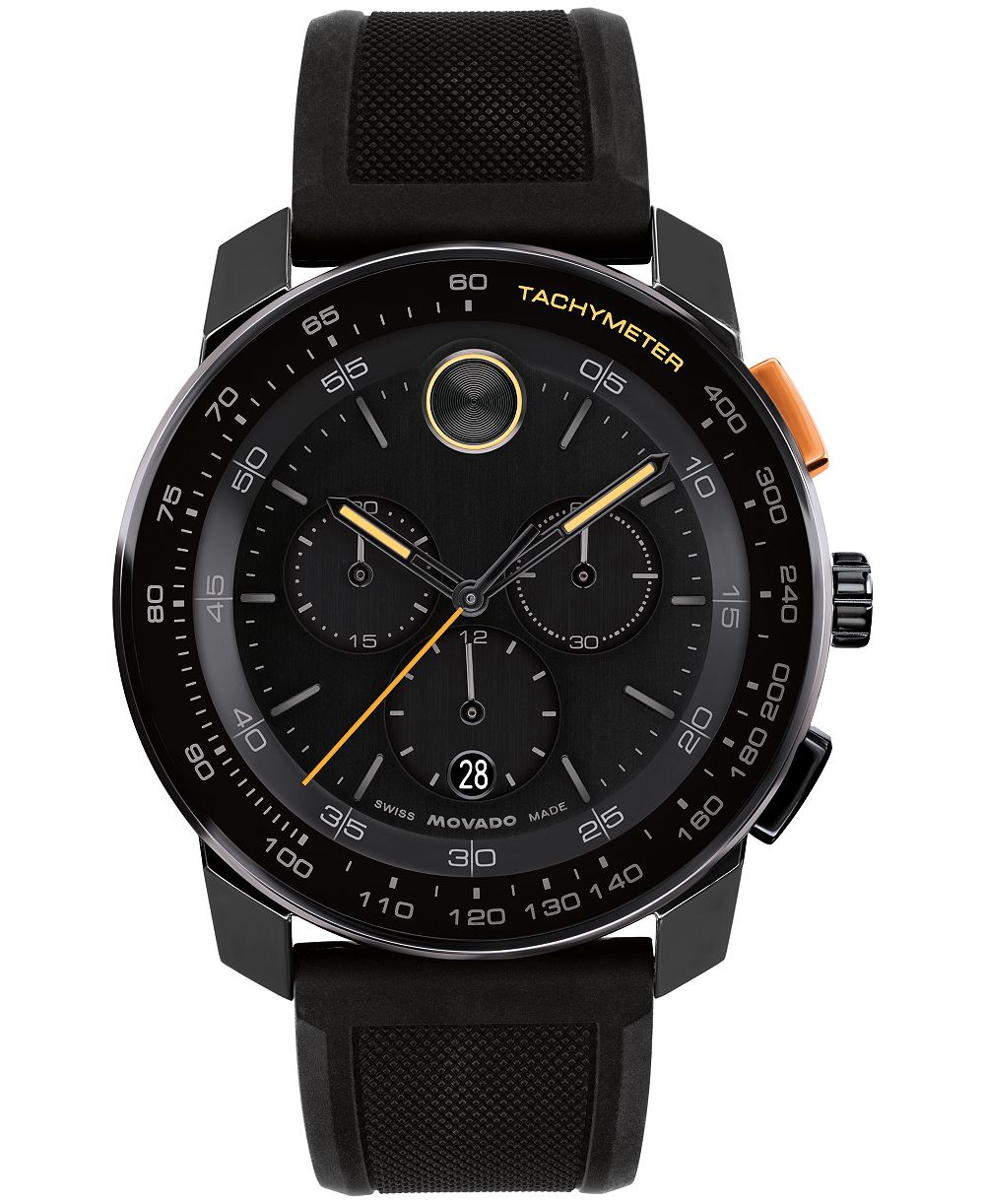 Movado Men's Bold TR90 Swiss Quartz Chrono Black Silicone Watch 43.50mm