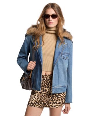 Michael Kors Women's Oversized Moto Denim Jacket