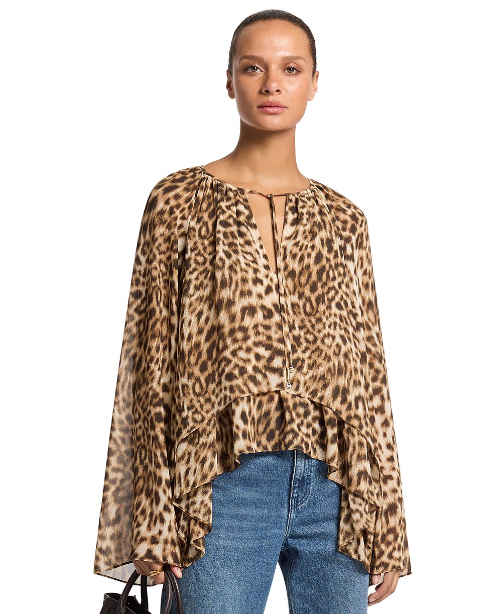 MICHAEL Kors Women's Long-Sleeve Leopard-Print High-Low Blouse