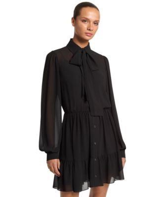 MICHAEL Kors Women's Long Sleeve Tie Neck Mini Dress
