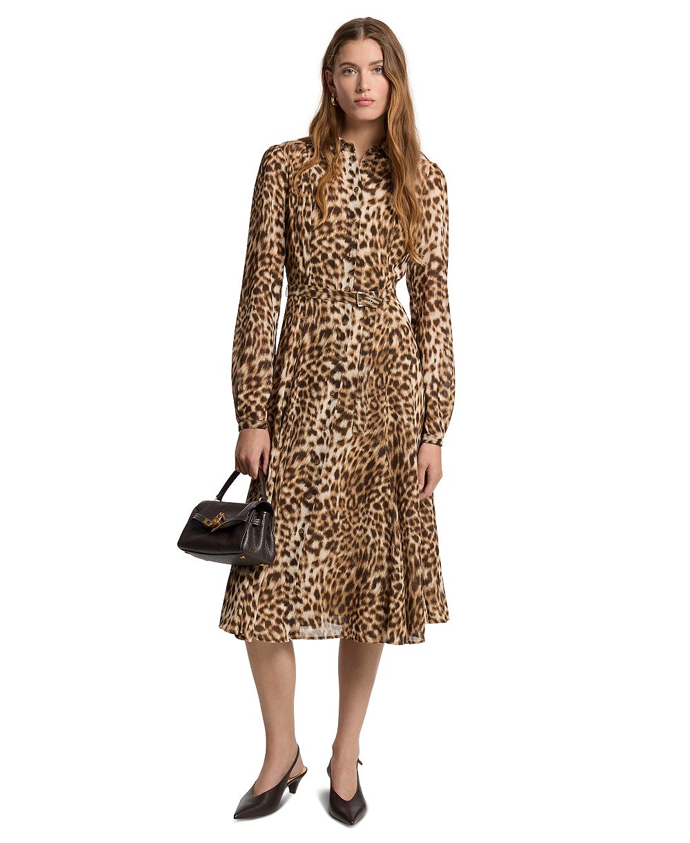 MICHAEL Michael Kors женское миди-платье с леопардовым принтом и пышными рукавами, силуэт fit & flare