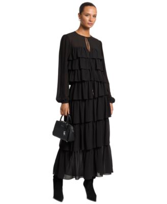 Женское длинное платье-макси Michael Kors с рюшами и длинным рукавом