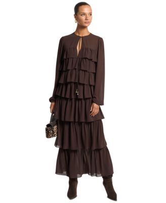 Женское длинное платье-макси Michael Kors с рюшами и длинным рукавом