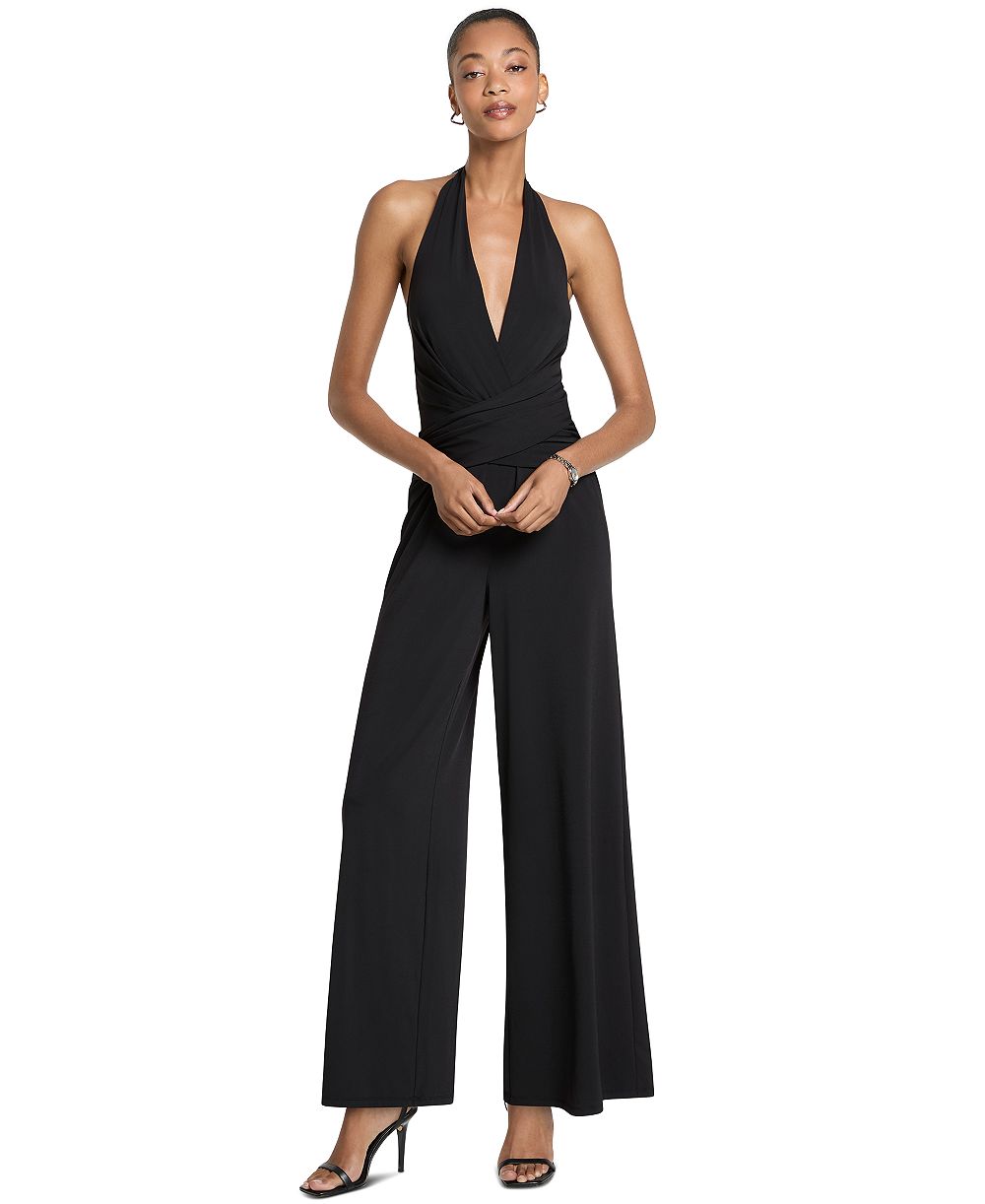 Michael Kors Women's Halter Wide-Leg Wrap-Front Jumpsuit