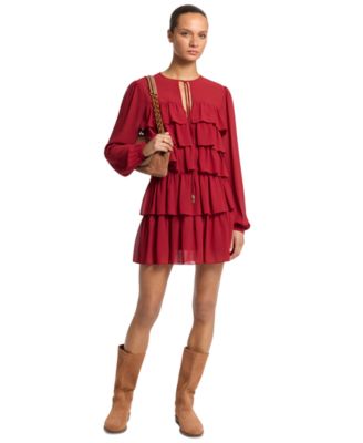 MICHAEL Michael Kors женское мини-платье с длинным рукавом и многоярусными оборками