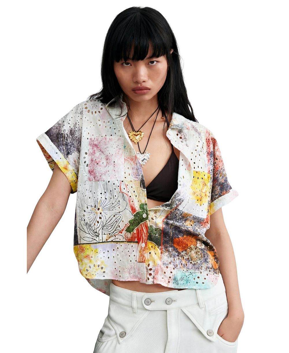 Desigual Женская хлопковая рубашка с коротким рукавом