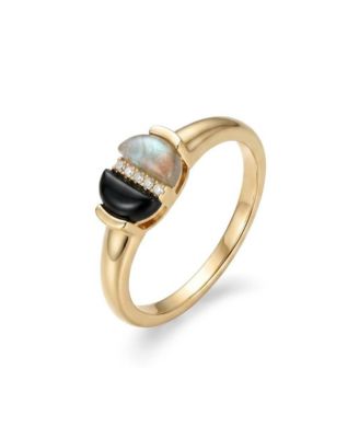 Adornia Fine кольцо Split Ring с лабрадоритом и ониксом, напыление 14k Gold