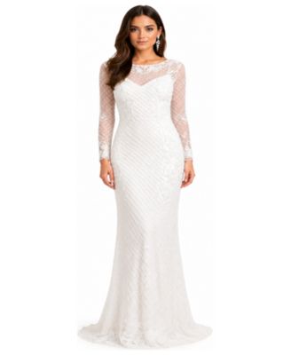 Lara Women's High Neck, Long Sleeve Beaded Wedding Gown