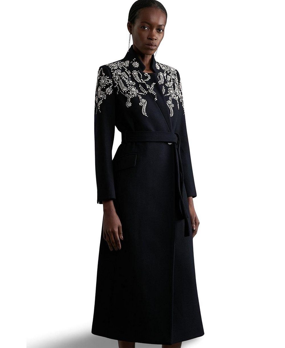 Karen Millen Women's Tailored Wool Double Breasted Midi Coat