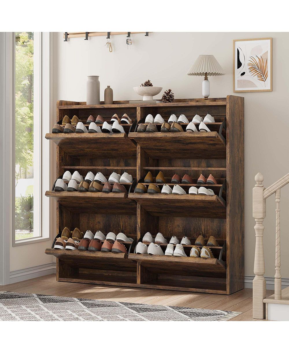 homfan Flip Drawer Shoe Cabinet with Adjustable Shelf - Hidden Entryway Shoe Storage for Hallway, Living Room